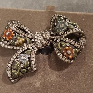 Nolan Miller Enamel And Crystal Floral Bow Brooch Vintage